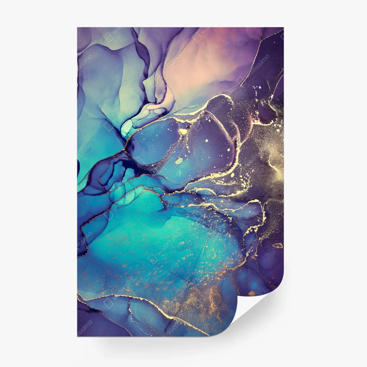 Wall mural turquoise and gold fluid marble • Wallissimo® Wall mural turquoise and gold fluid marble • Wallissimo®