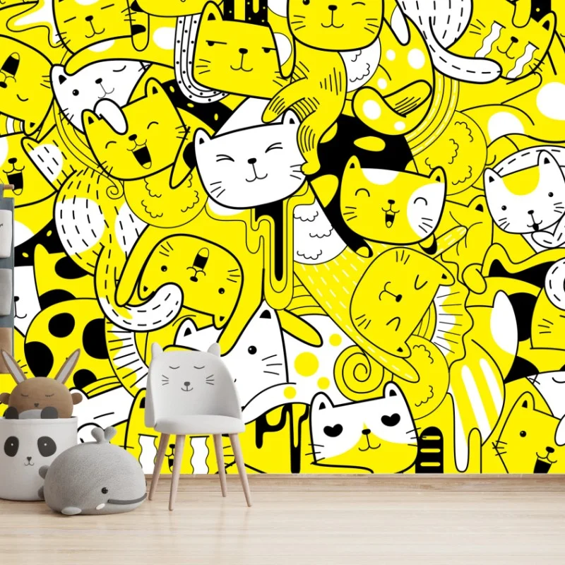 Wall mural playful yellow cat collage ⁕ Wallissimo®