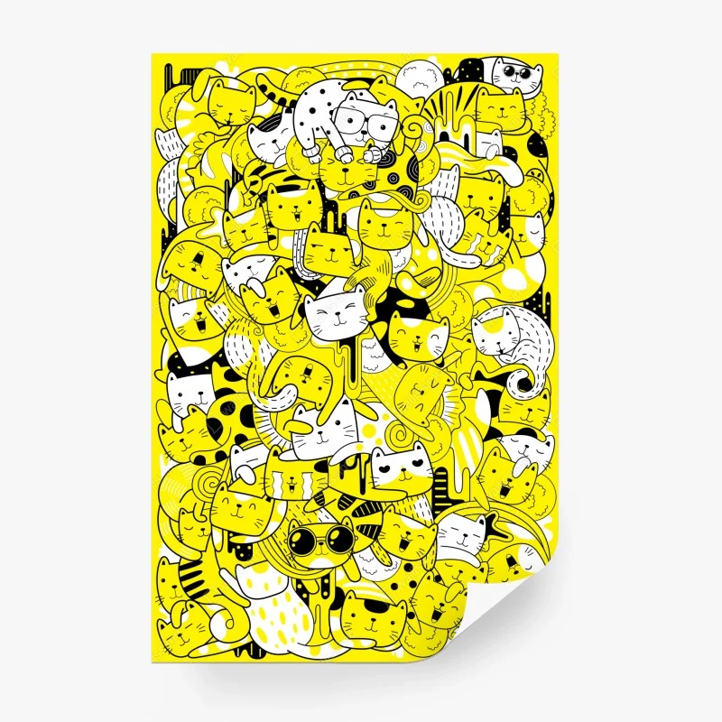 Wall mural playful yellow cat collage ⁕ Wallissimo®