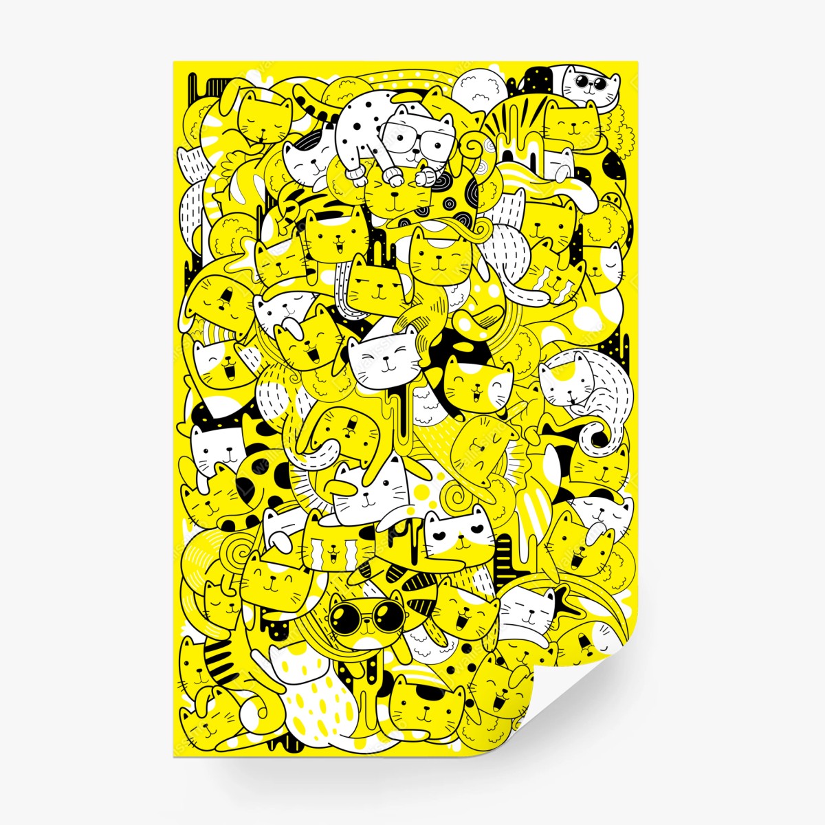 Wall mural playful yellow cat collage ⁕ Wallissimo®