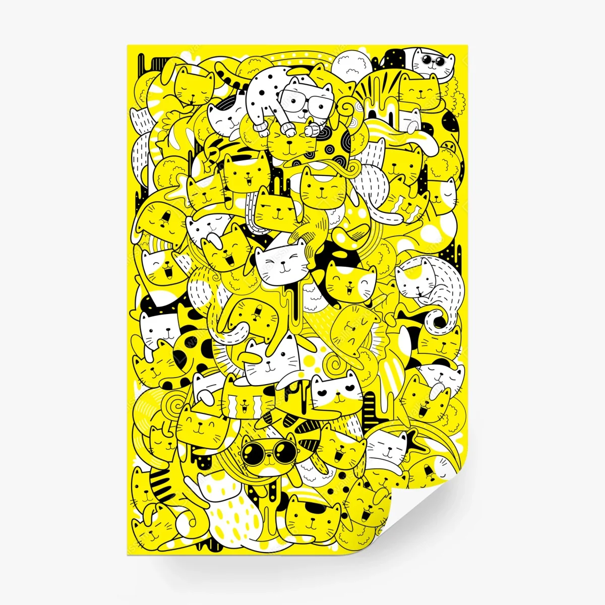 Wall mural playful yellow cat collage • Wallissimo® Wall mural playful yellow cat collage • Wallissimo®