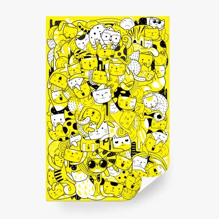 Wall mural playful yellow cat collage • Wallissimo®