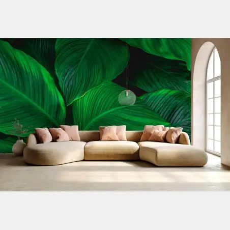 Wall mural lush tropical leaves wall art • Wallissimo®
