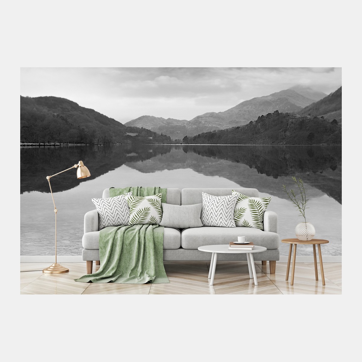 Wall mural serene mountain lake reflection • Wallissimo®