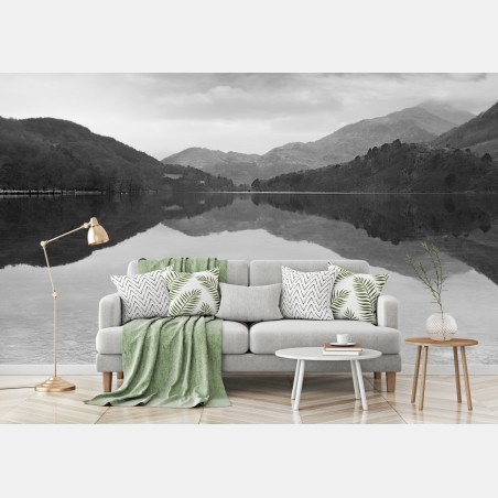 Wall mural serene mountain lake reflection • Wallissimo®