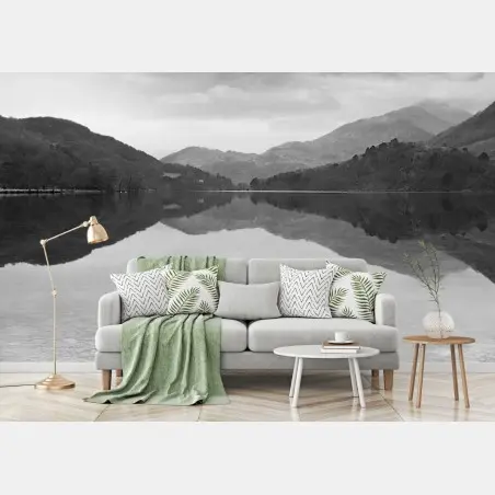 Wall mural serene mountain lake reflection • Wallissimo®