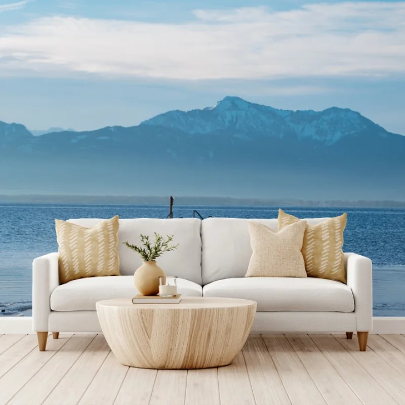 Wall mural misty mountain pier at dawn