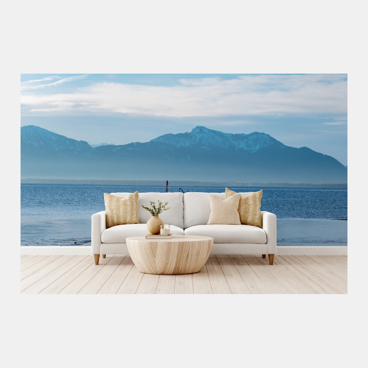 Wall mural misty mountain pier at dawn • Wallissimo®