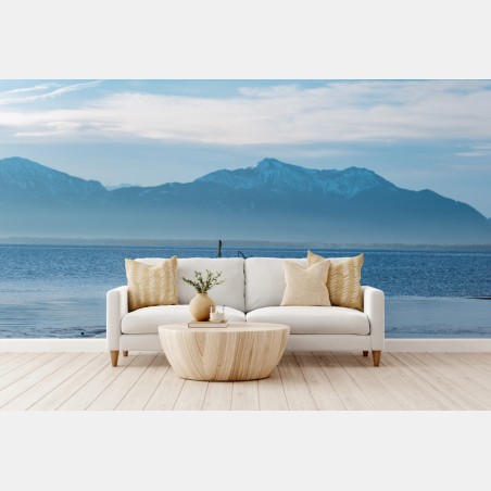 Wall mural misty mountain pier at dawn • Wallissimo®