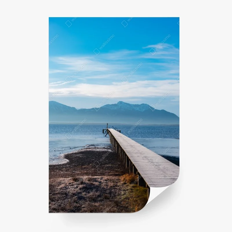 Wall mural misty mountain pier at dawn