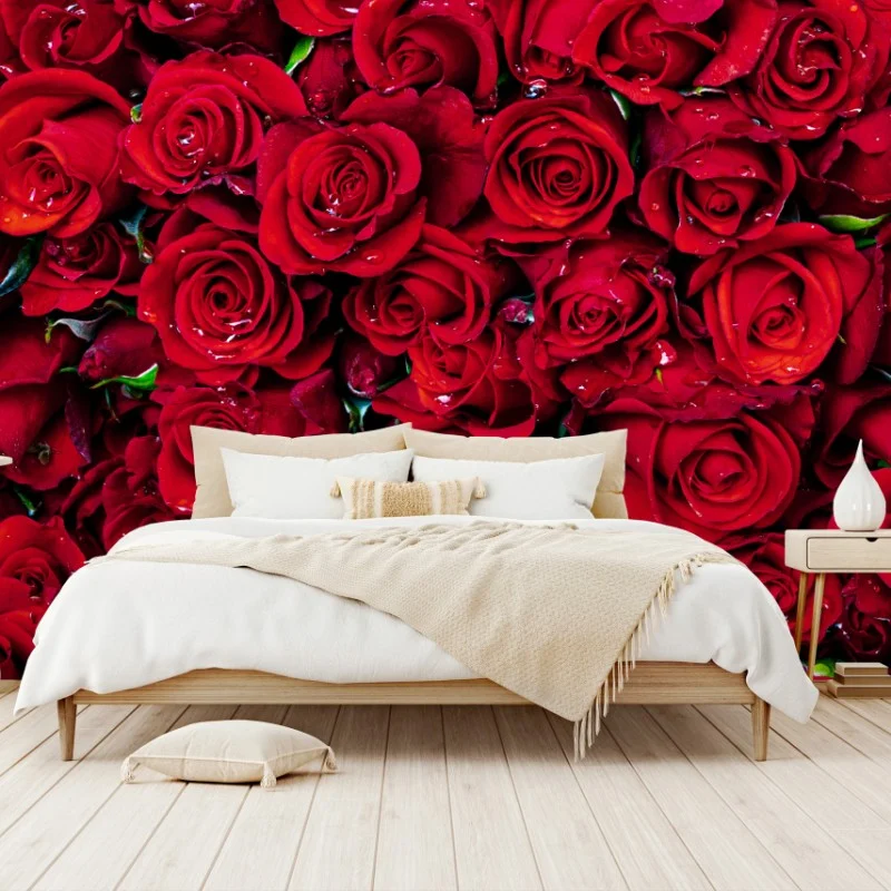 Wall mural lush red roses close-up