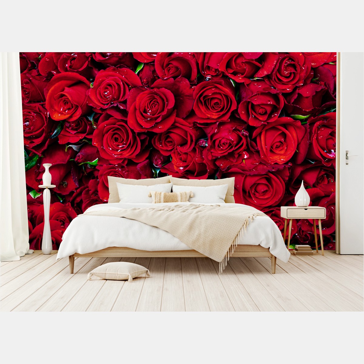 Wall mural lush red roses close-up • Wallissimo®