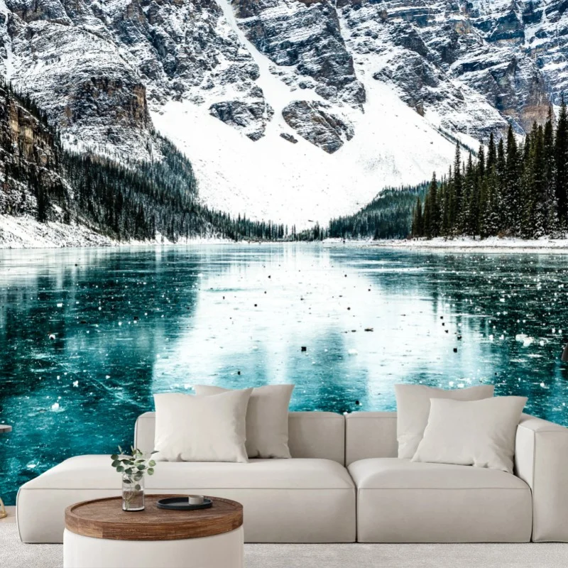 Wall mural icy turquoise lake reflection ⁕ Wallissimo® Wall mural icy turquoise lake reflection ⁕ Wallissimo®