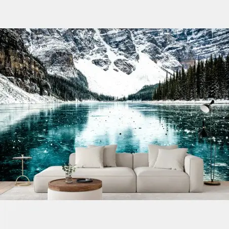 Wall mural icy turquoise lake reflection • Wallissimo®