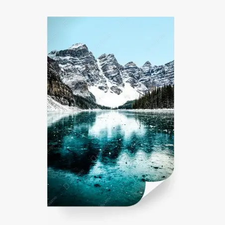Wall mural icy turquoise lake reflection • Wallissimo®