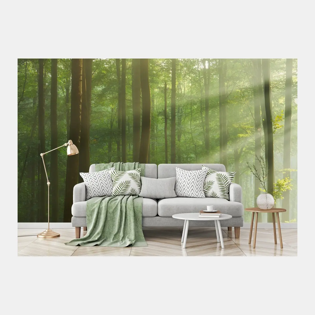 Wall mural sunlit morning in the forest • Wallissimo®