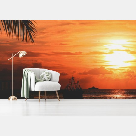 Wall mural tropical sunset at the beach • Wallissimo®