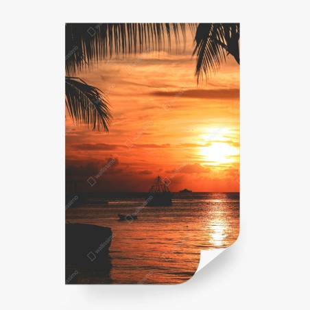 Wall mural tropical sunset at the beach • Wallissimo®