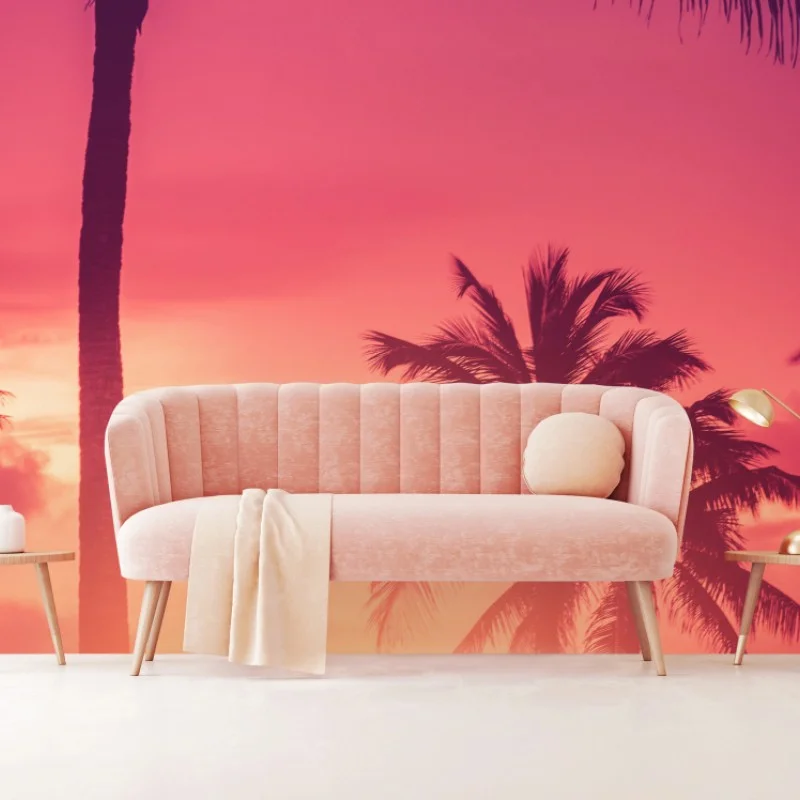 Wall mural tropical sunset palm silhouettes