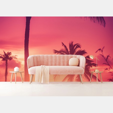 Wall mural tropical sunset palm silhouettes • Wallissimo®
