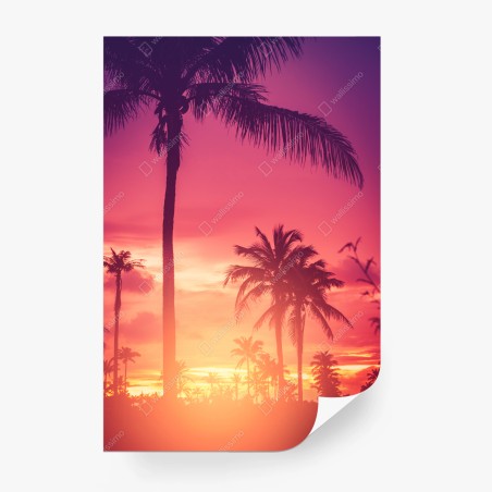 Wall mural tropical sunset palm silhouettes • Wallissimo®