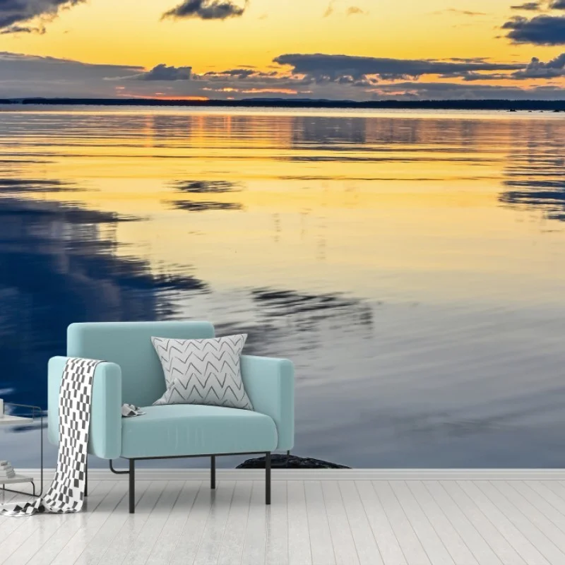 Wall mural serene coastal sunset reflection