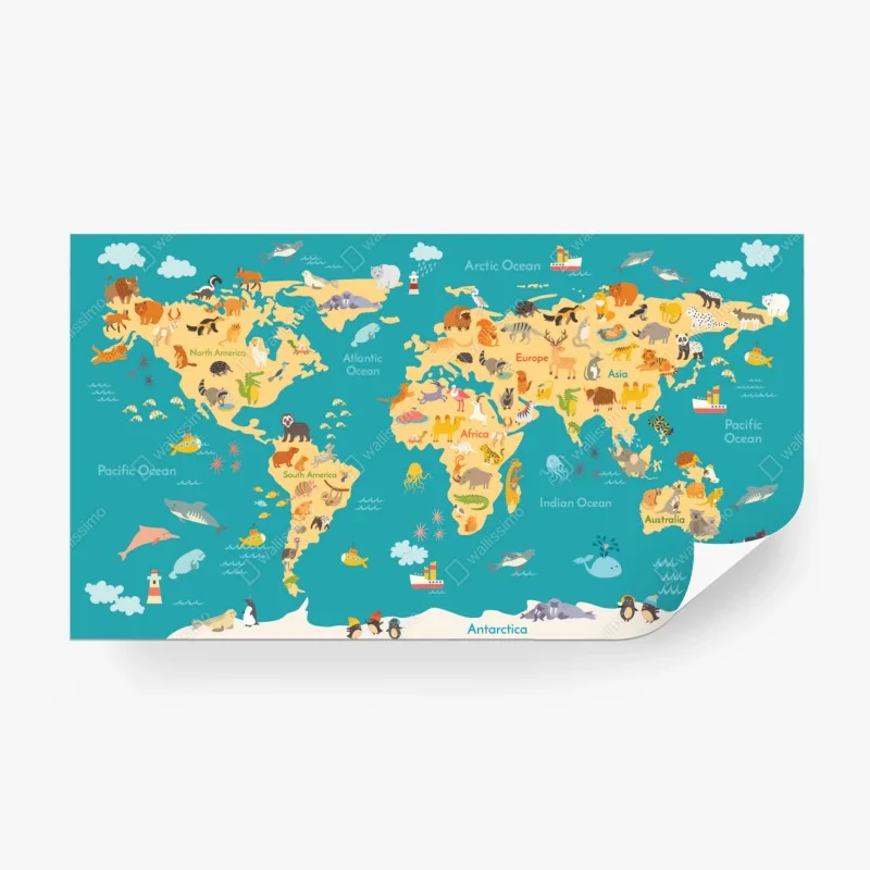 Wall mural playful animal world map