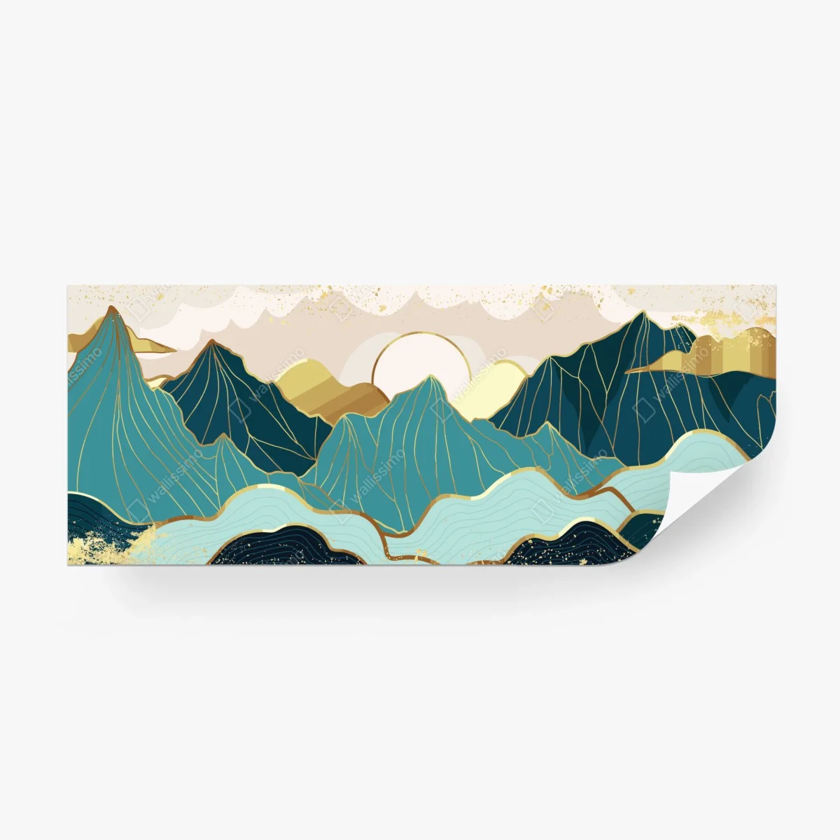 Wall mural turquoise mountain sunrise with gold accents ⁕ Wallissimo®