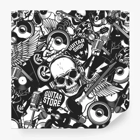 Wall mural rock and roll skull music collage • Wallissimo®