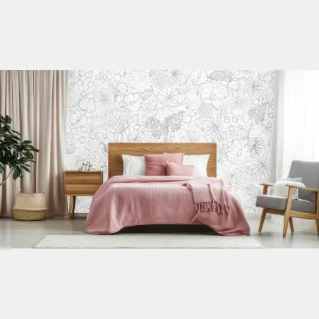 Wall mural delicate hand-drawn floral line pattern • Wallissimo®