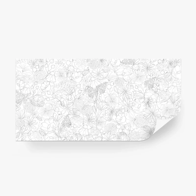 Wall mural delicate hand-drawn floral line pattern