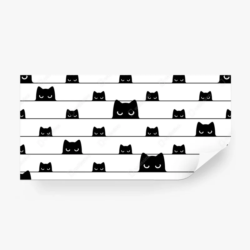 Wall mural playful peeking cats on a striped background