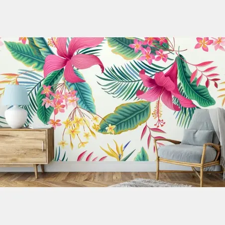 Wall mural tropical botanical bloom pattern • Wallissimo®
