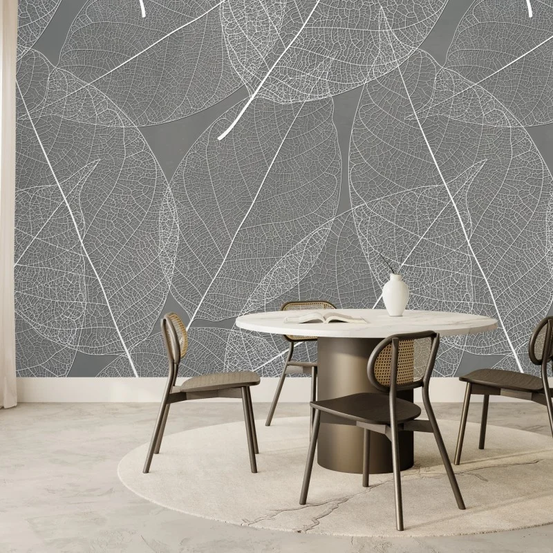 Wall mural delicate leaf vein pattern in gray