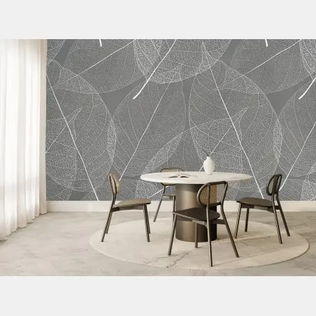 Wall mural delicate leaf vein pattern in gray • Wallissimo®