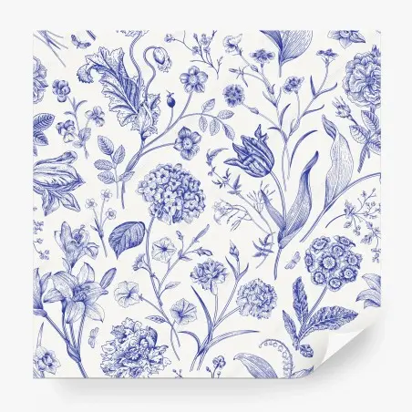 Wall mural classic blue toile floral pattern • Wallissimo®