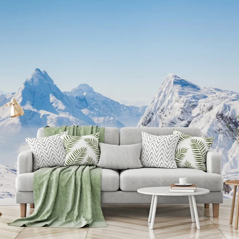 Wall mural serene snow-capped mountain panorama