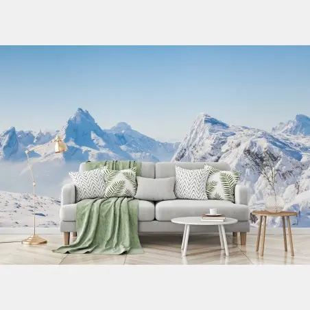 Wall mural serene snow-capped mountain panorama • Wallissimo®
