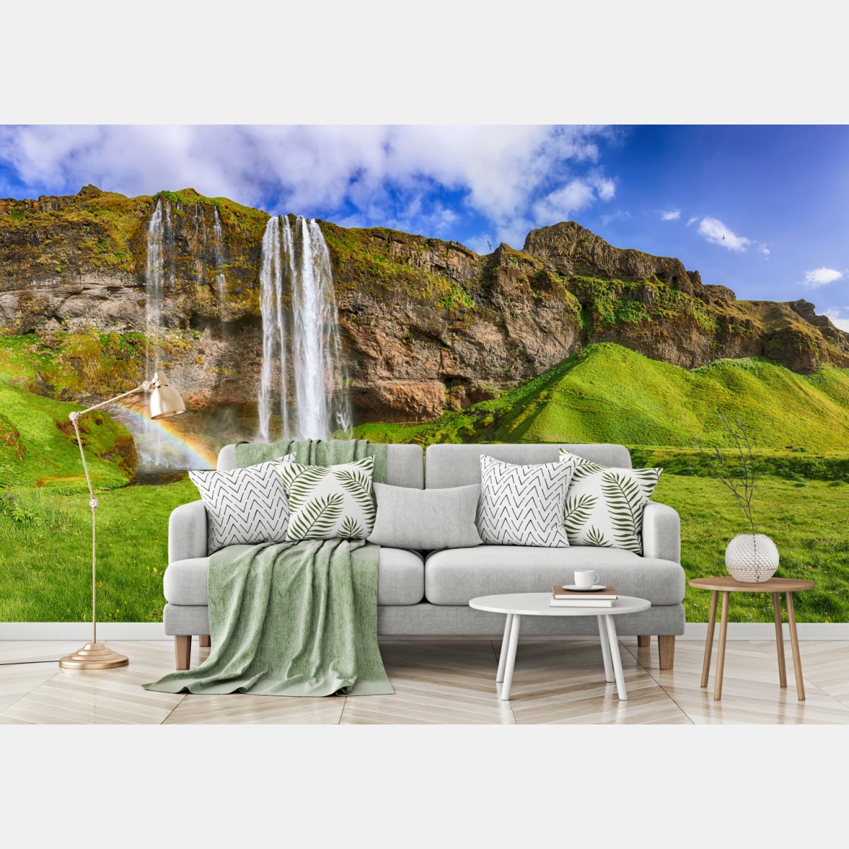 Wall mural Seljalandsfoss waterfall panorama • Wallissimo®