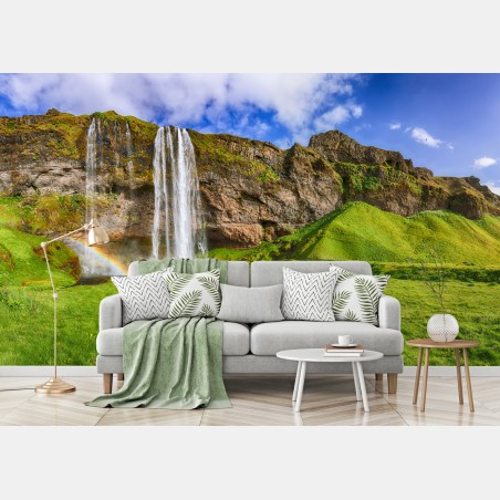 Wall mural Seljalandsfoss waterfall panorama • Wallissimo®
