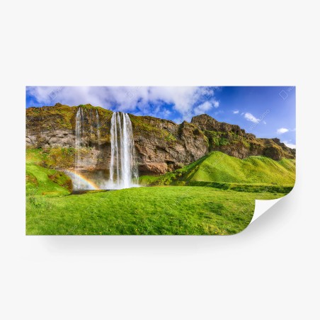 Wall mural Seljalandsfoss waterfall panorama • Wallissimo®