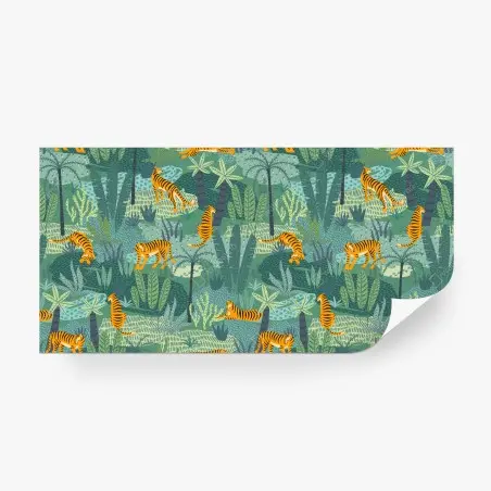 Wall mural playful jungle tigers pattern • Wallissimo®