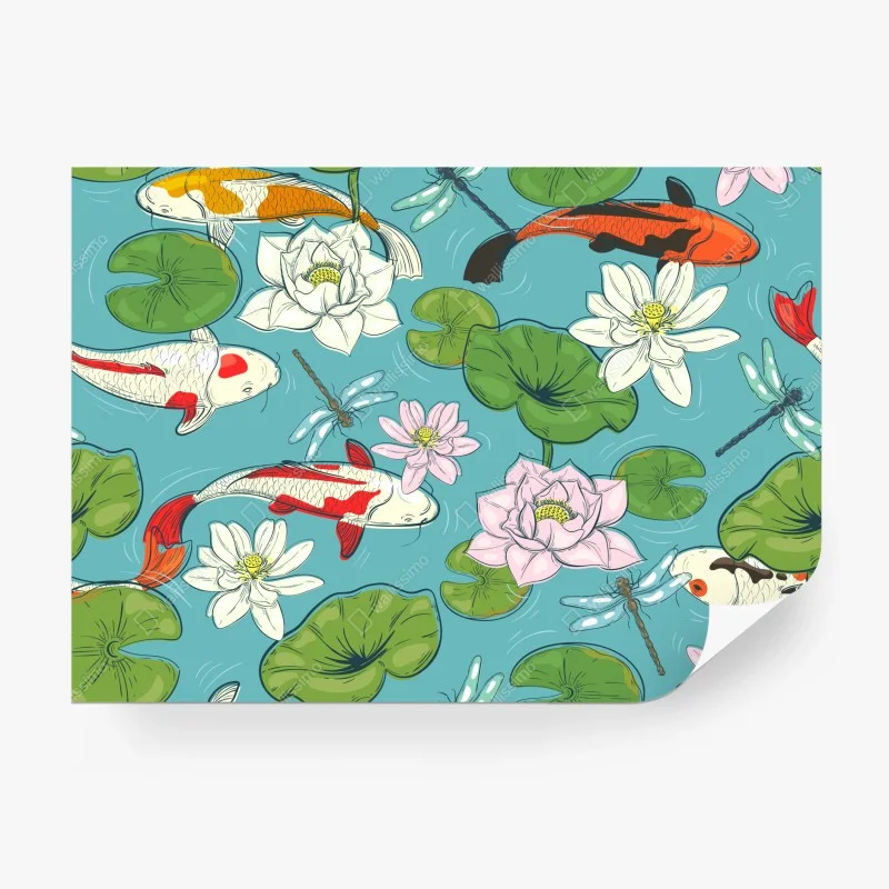 Wall mural tranquil koi pond illustration