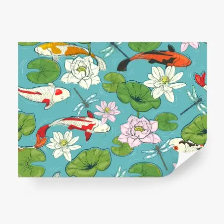 Wall mural tranquil koi pond illustration • Wallissimo®
