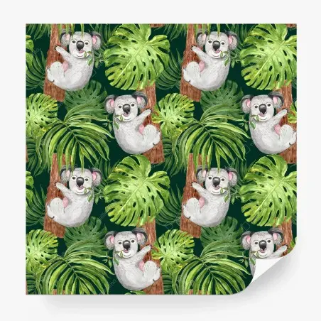 Wall mural cute watercolor koala and tropical leaves pattern • Wallissimo®