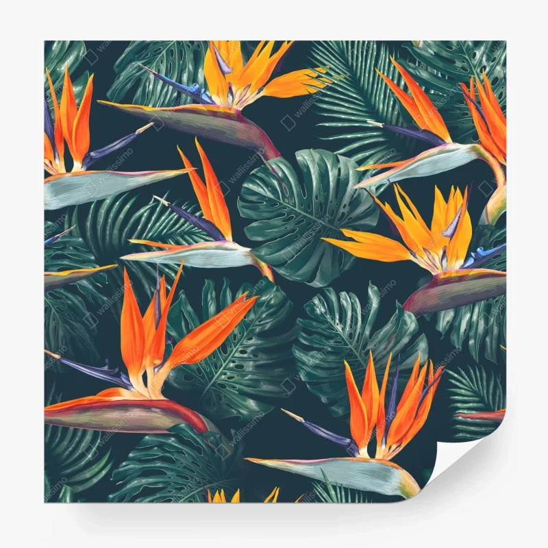 Wall mural tropical bird of paradise botanical pattern