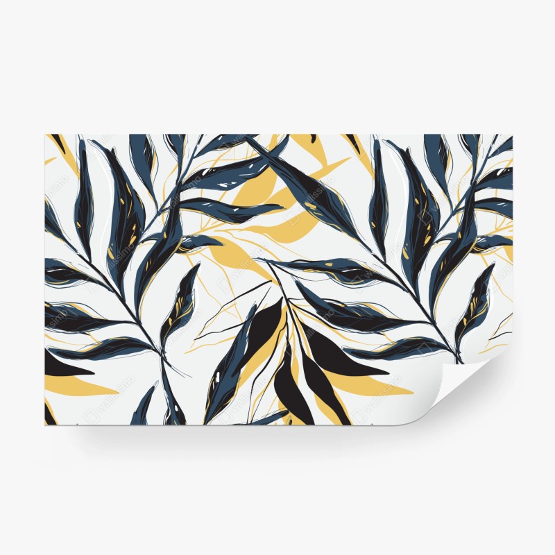 Wall mural navy and gold botanical leaf pattern