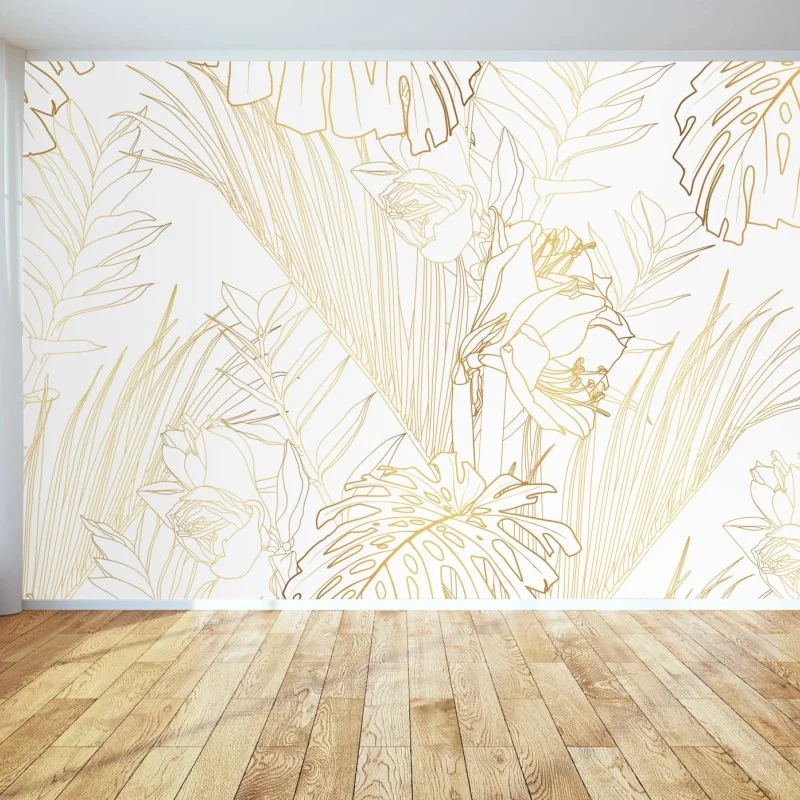 Wall mural golden tropical leaves pattern ⁕ Wallissimo® Wall mural golden tropical leaves pattern ⁕ Wallissimo®