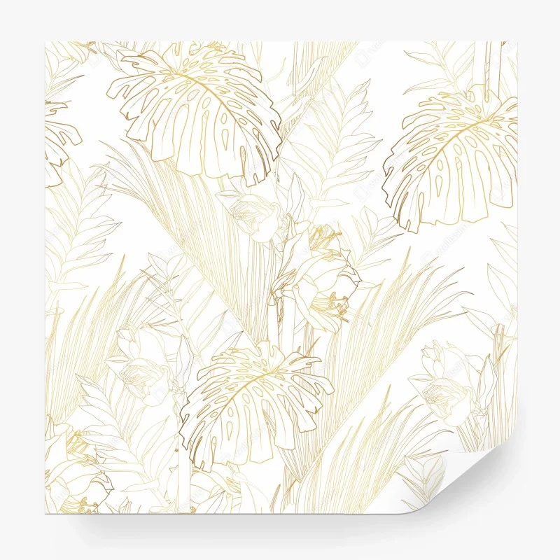 Wall mural golden tropical leaves pattern ⁕ Wallissimo® Wall mural golden tropical leaves pattern ⁕ Wallissimo®
