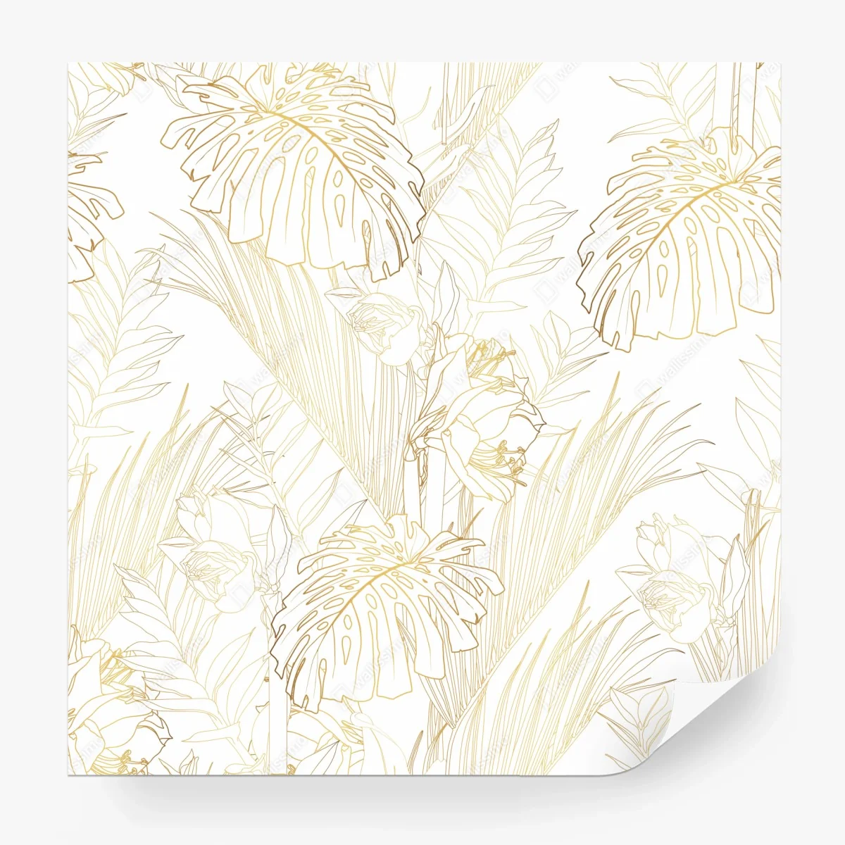Wall mural golden tropical leaves pattern • Wallissimo® Wall mural golden tropical leaves pattern • Wallissimo®